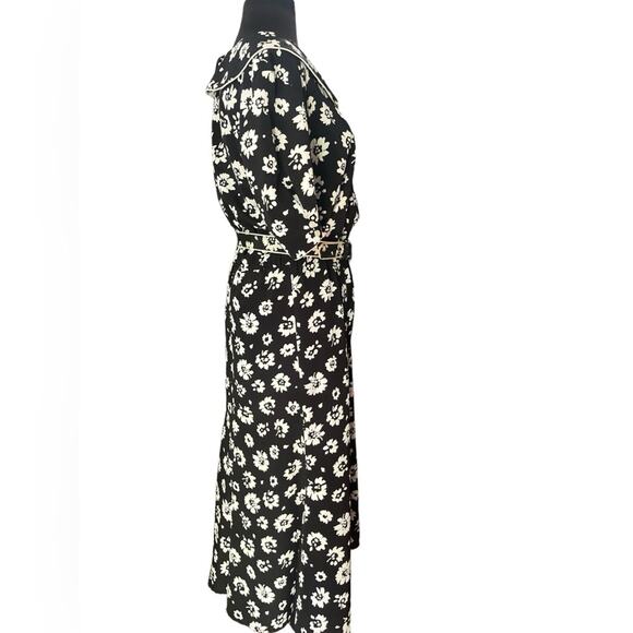 Vtg 90s Floral Modest Coquette Collared Belted Feminine Midi Dress Size 12 Twee - Picture 3 of 5